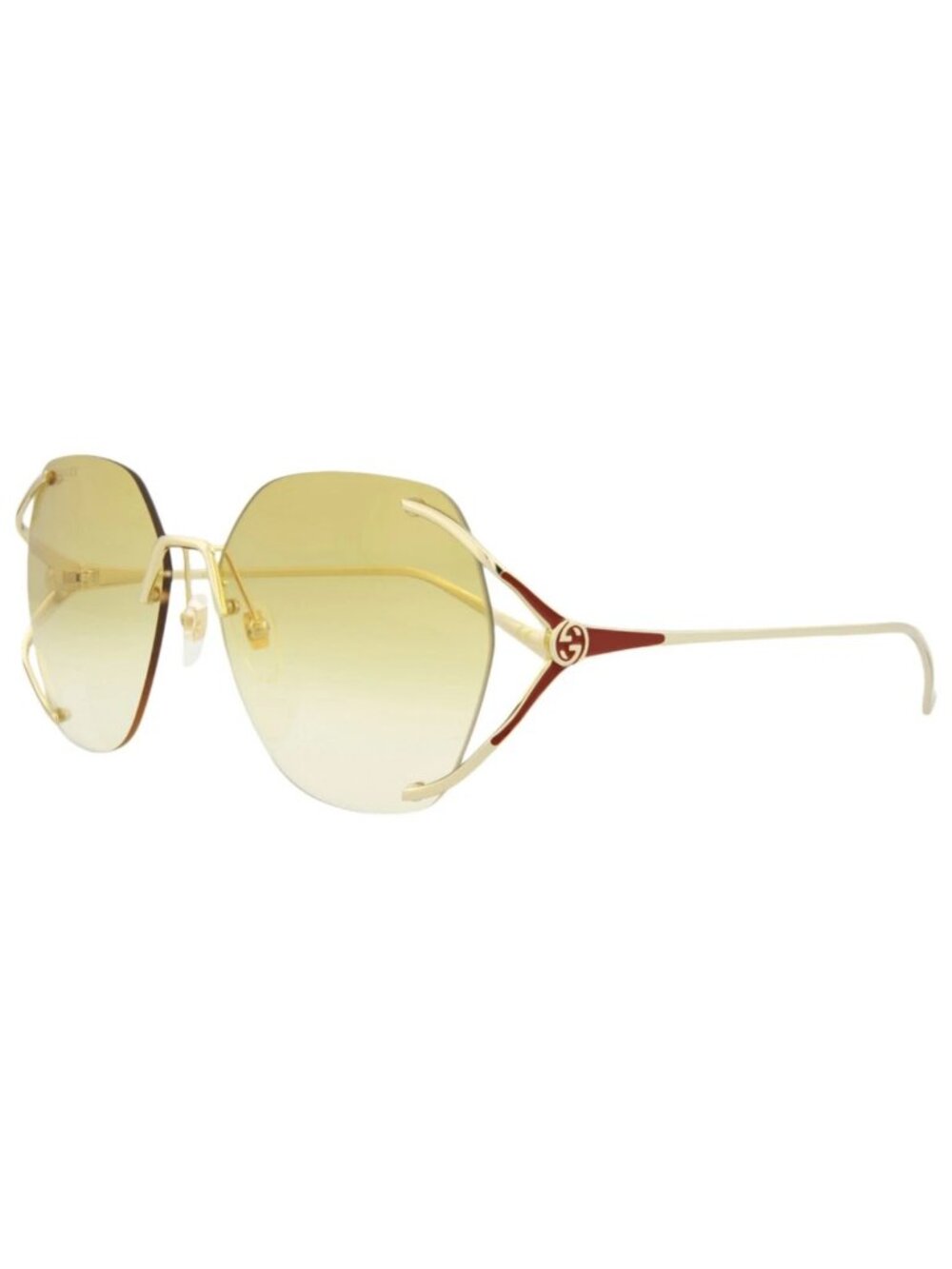 New Gucci Women's Sunglasses Square Rectangle Metal Frame Gold Gold Yellow